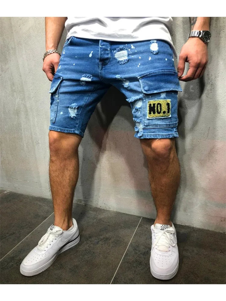 Summer New Men's Stretch Straight Short Jeans Fashion