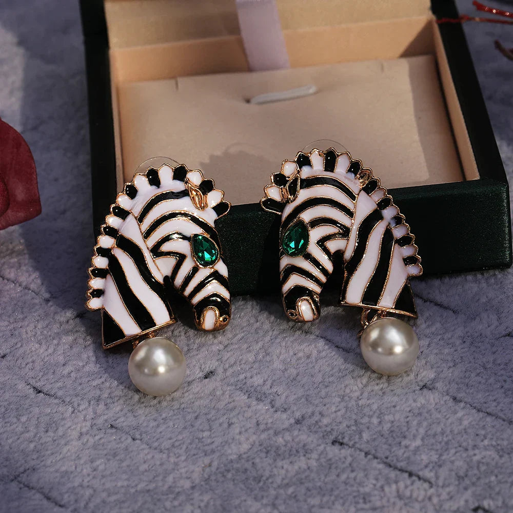 Huitan Fashion Zebra Head Shape Drop Earrings Women