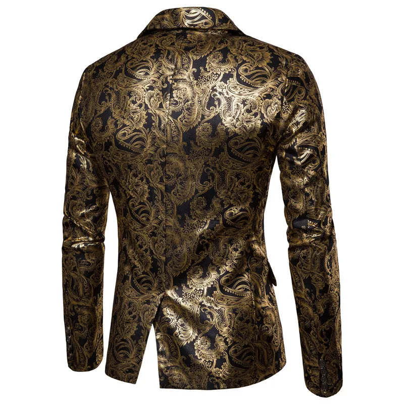 Men's Golden Floral Blazers Business Casual Suit Wedding