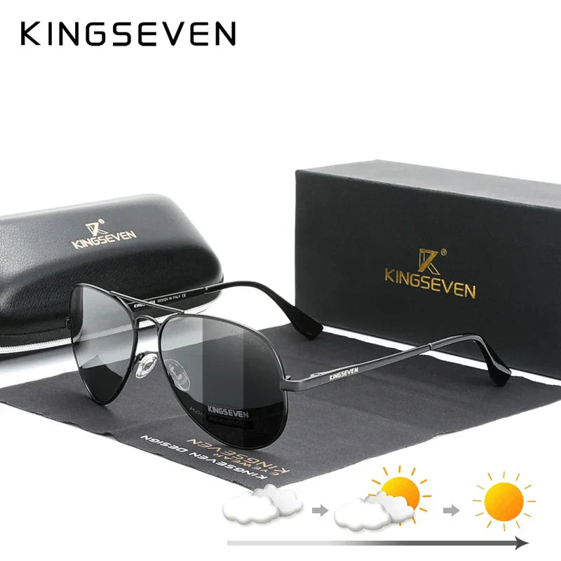KINGSEVEN New Brand Men Aluminum Sunglasses Photochromic Polarized UV400 Mirror Lens Male Sun Glasses Women For Men‘s Eyewear