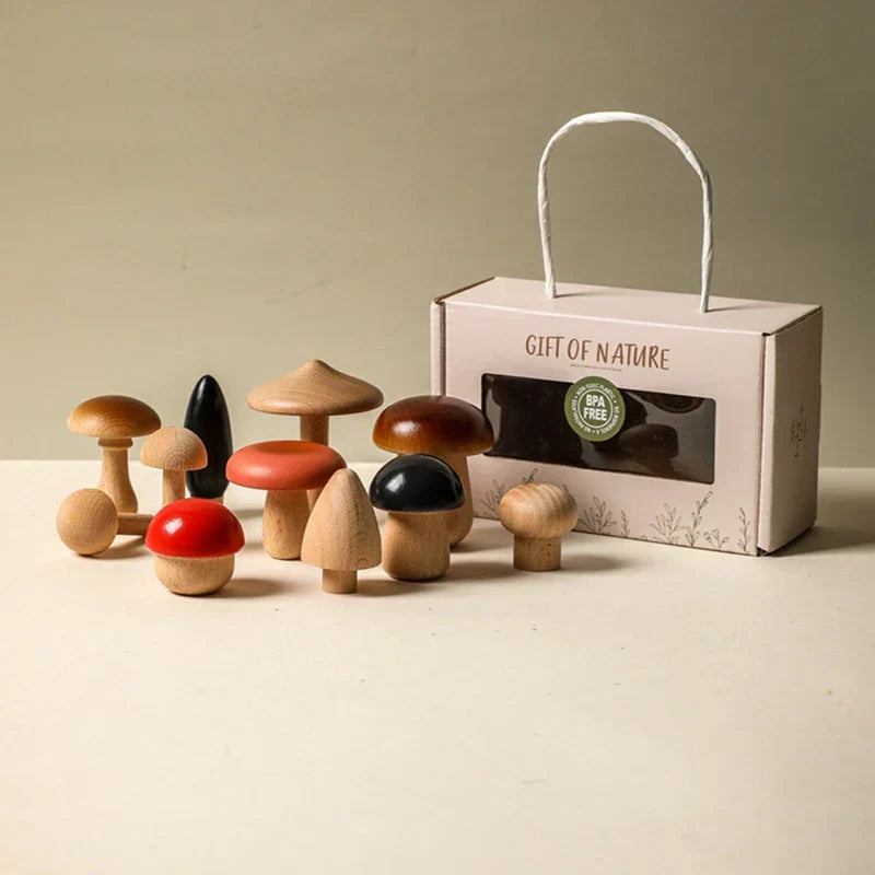 Wood Mushroom Stacking Block Balance Toy Set Montessori