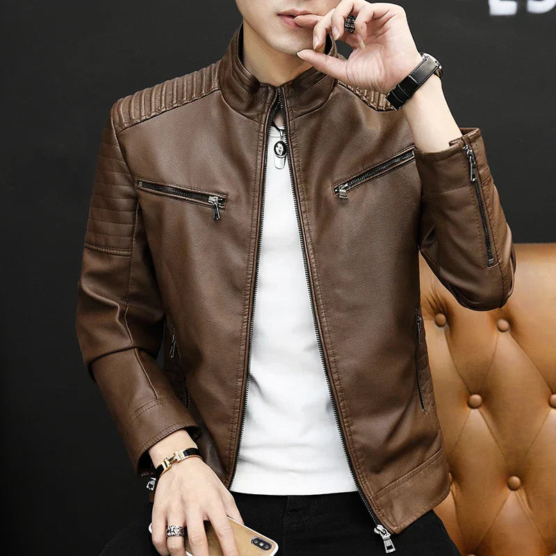 Men Leather Suit Jacket Men Slim Fit Short