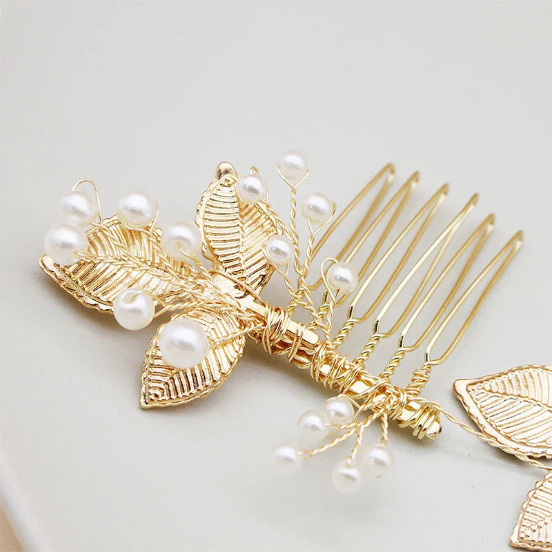 QYY Newest Gold Color Leaves Wedding Hair Comb