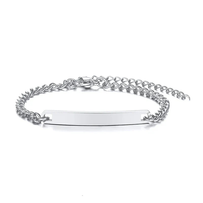 Personalize Baby Name Bracelet Figaro Chain Smooth Bangle