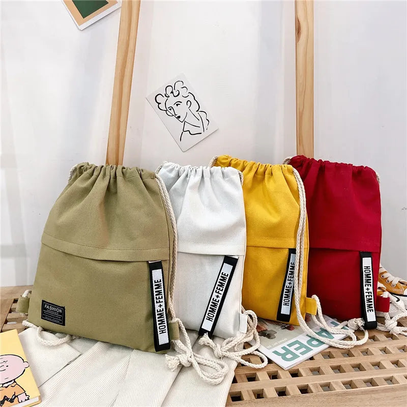 2022 Women’s Casual Canvas Drawstring Backpack – Solid Color & Letter Pattern