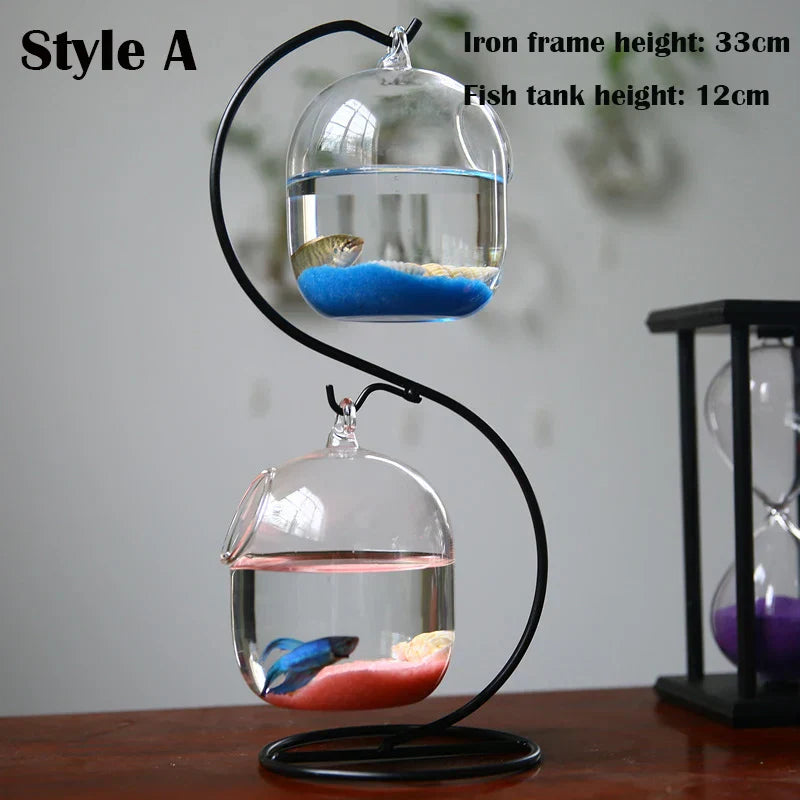 Double-deck Suspended Transparent Hanging Glass Fish Tank Infusion