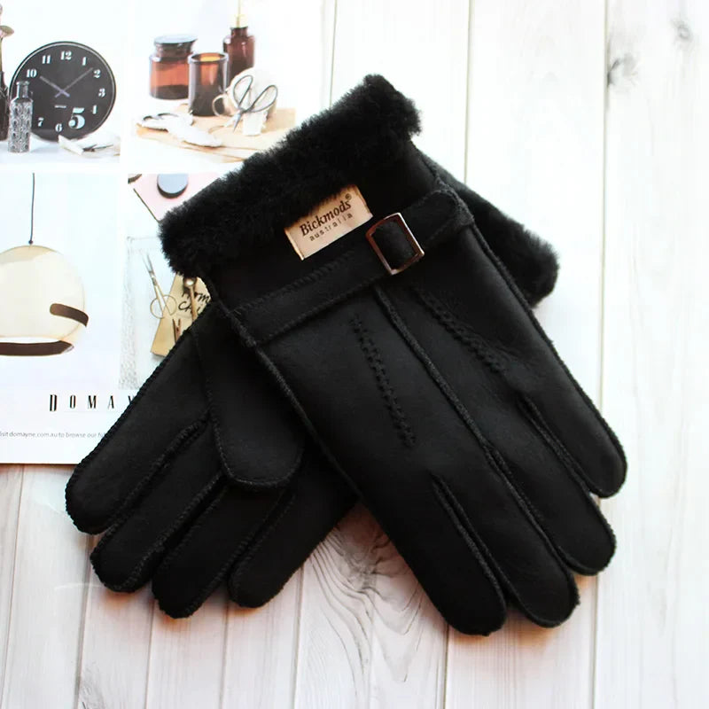 Sheepskin Fur Gloves Men's Thick Winter Warm Large