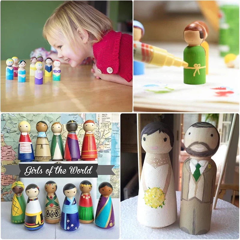 Wooden Doll Peg Baby Teether DIY Color Painting