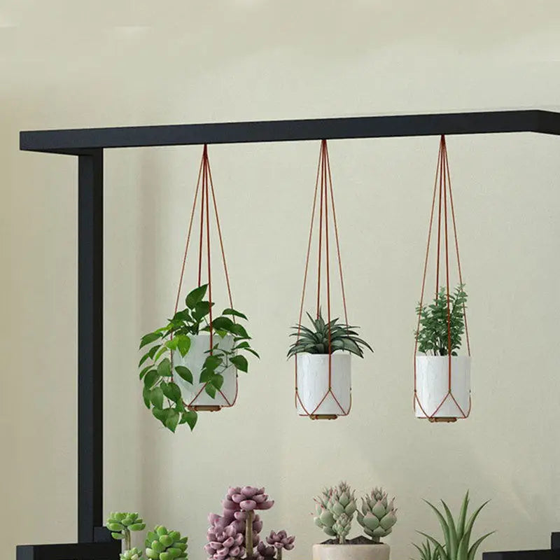 3 Tier Black Plant Stand With Hanging Basket