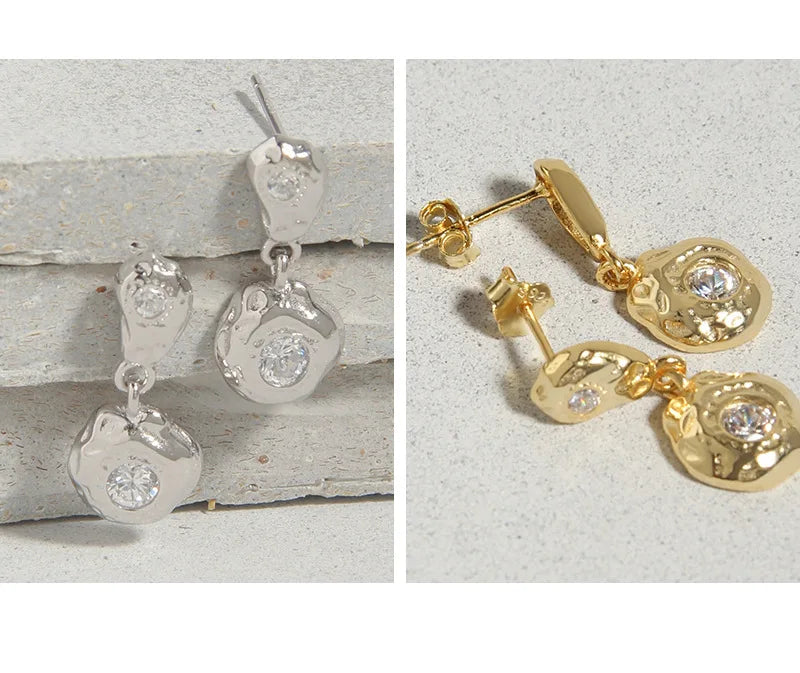 F.I.N.S Genuine 925 Sterling Silver Geometric Irregular Uneven