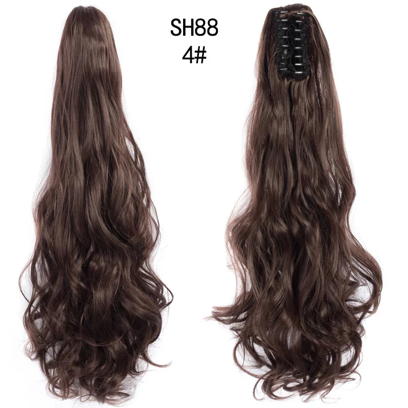 Synthetic Long Wavy Claw Clip On Ponytail Drawstring