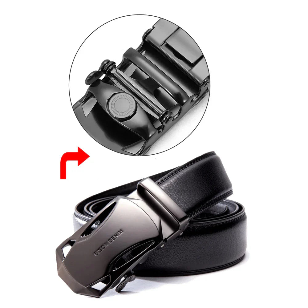 BISON DENIM Men's Belt Cow Leather Belts Brand