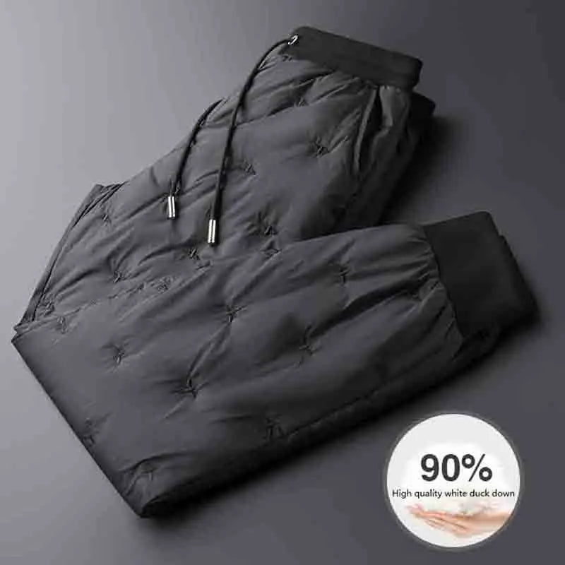 Milky white fashion zipper warm down pants men's