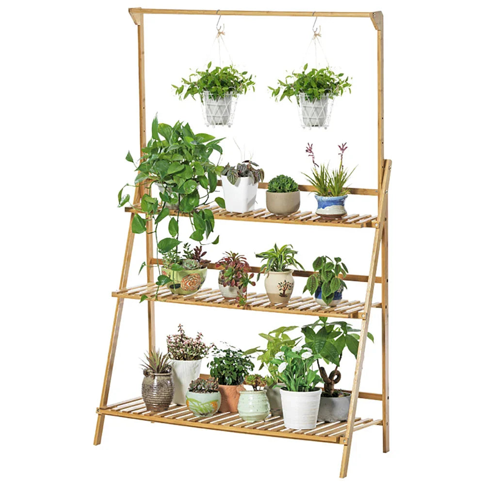 3-Tier Hanging Plant Stand Storage Shelf Folding Flower