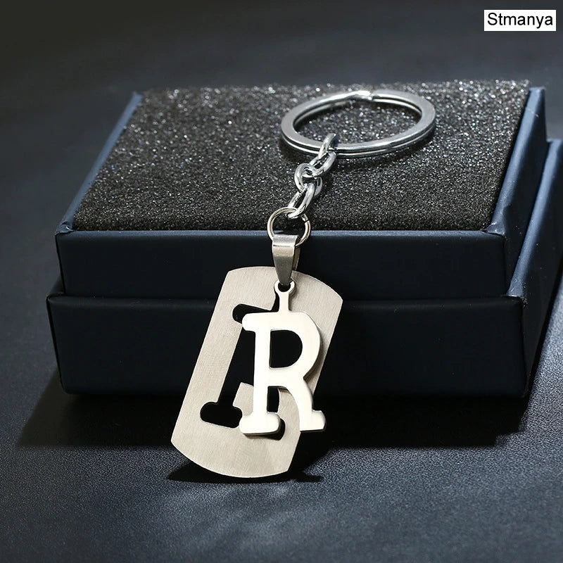 NEW DIY Stainless Steel AZ Letters key Chain