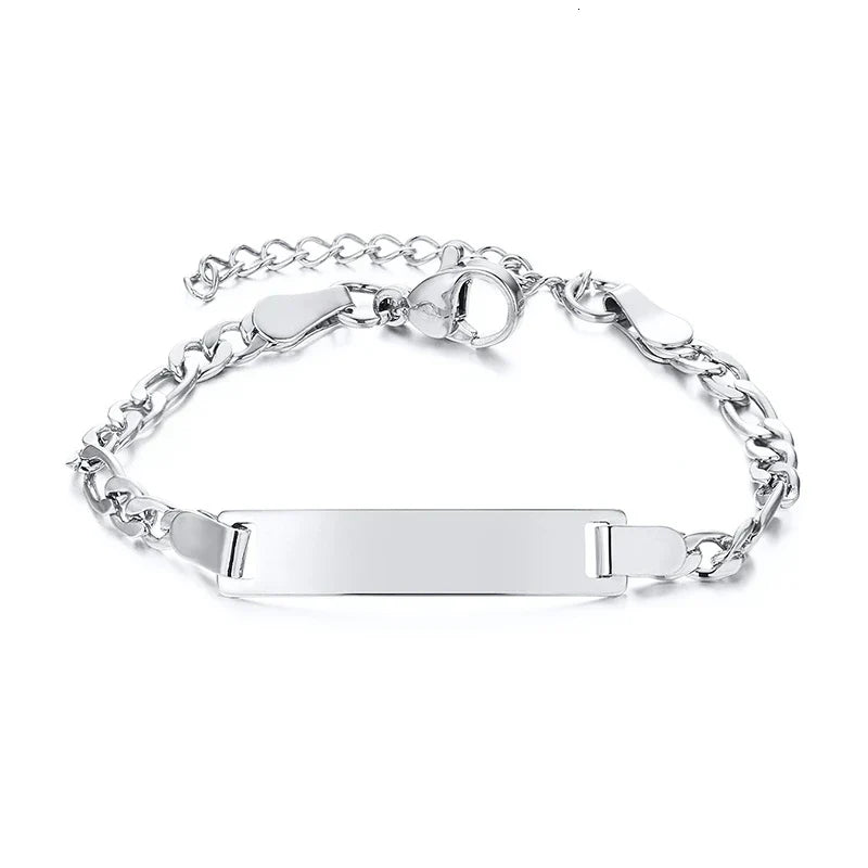 Personalize Baby Name Bracelet Figaro Chain Smooth Bangle
