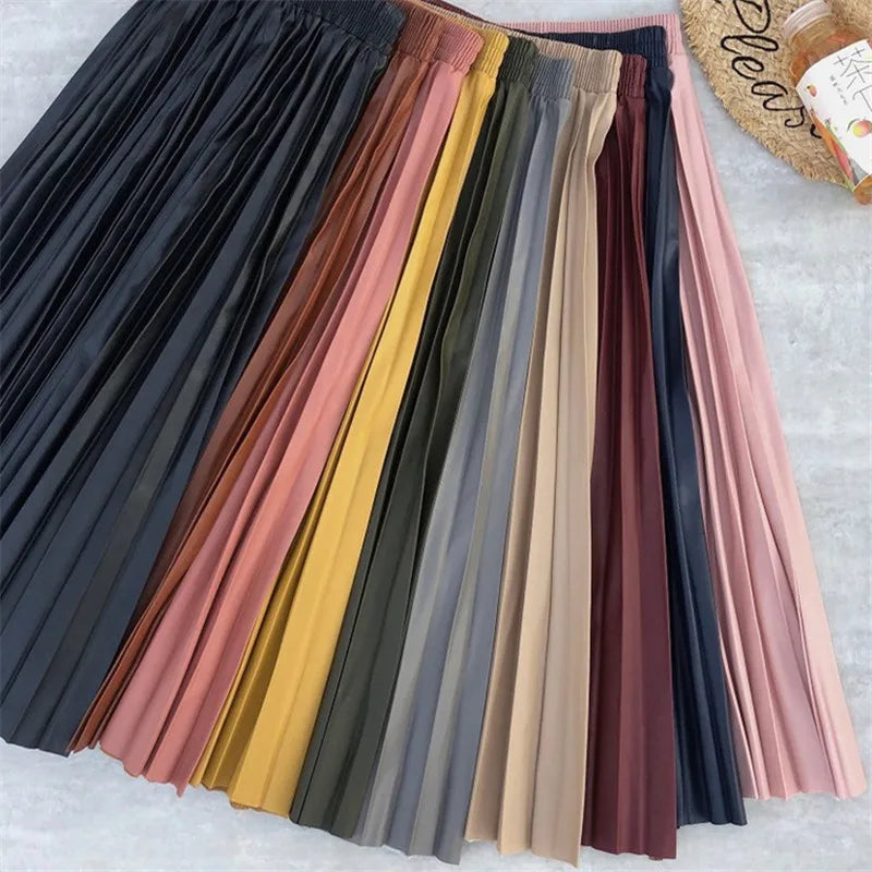 Neophil Ladies Black PU Fur Faux Leather Midi