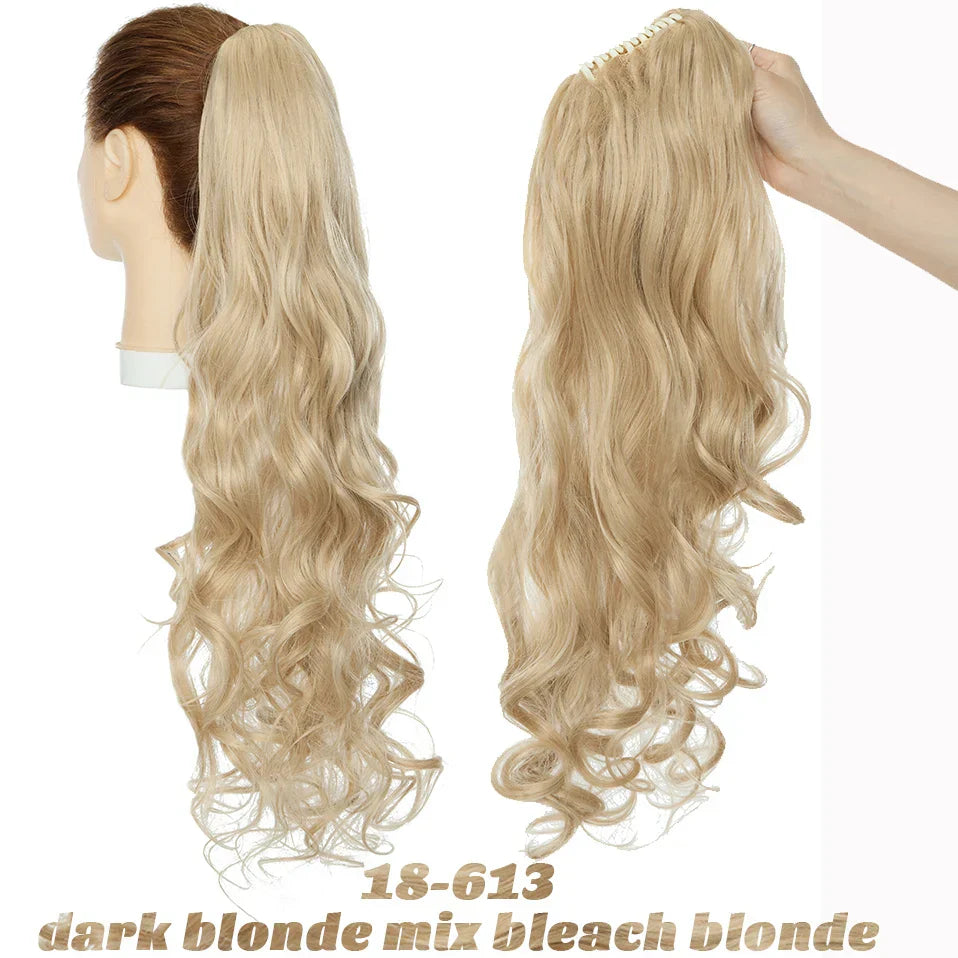 Benehair Synthetic 24inch Long Wavy Claw On Ponytail