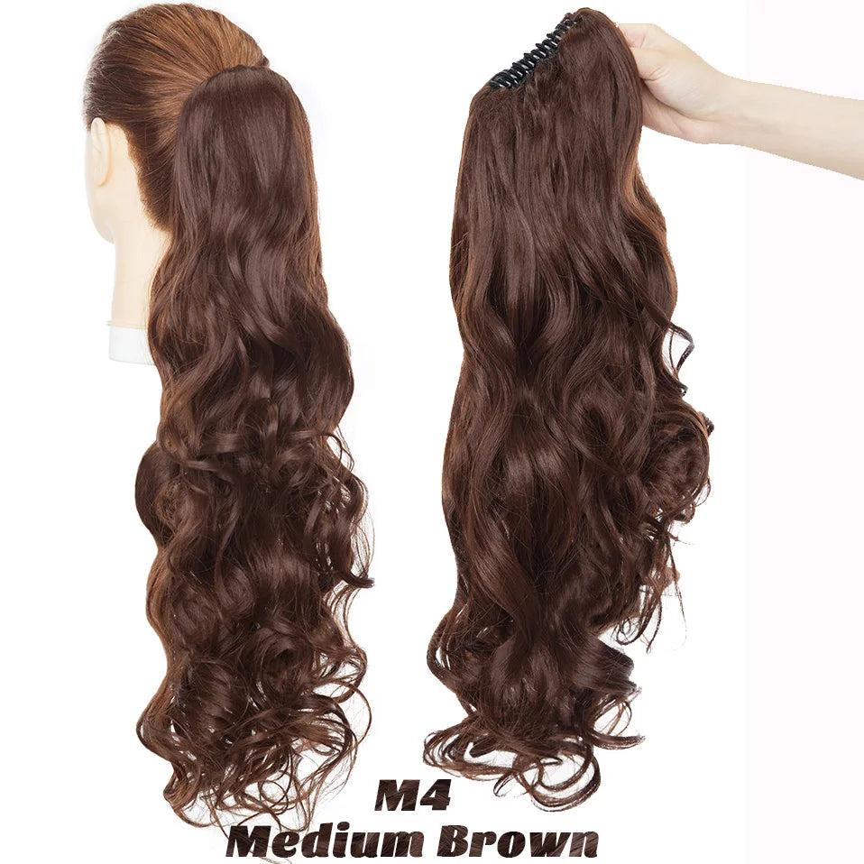Benehair Synthetic 24inch Long Wavy Claw On Ponytail