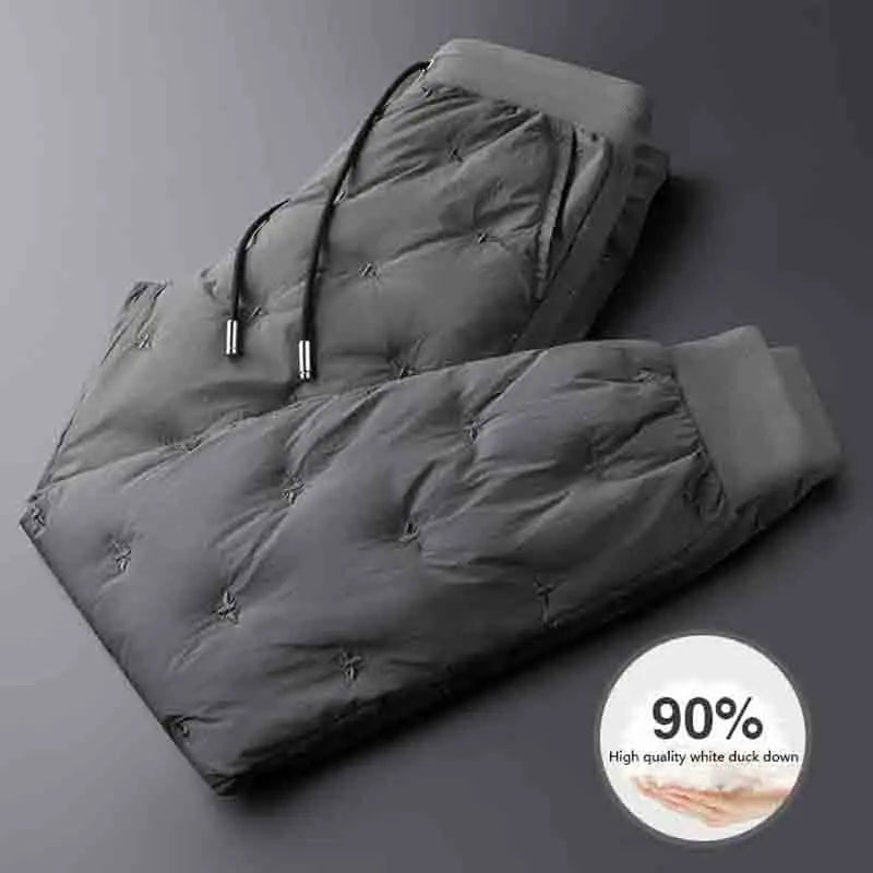 Milky white fashion zipper warm down pants men's