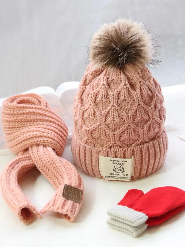 Three piece children's hat and scarf autumnwinter warm