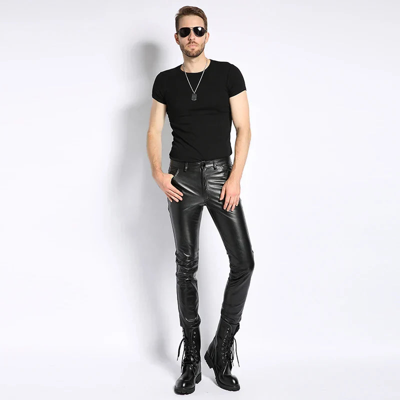 Brand Punk Genuine Leather Pants Men Autumn Winter