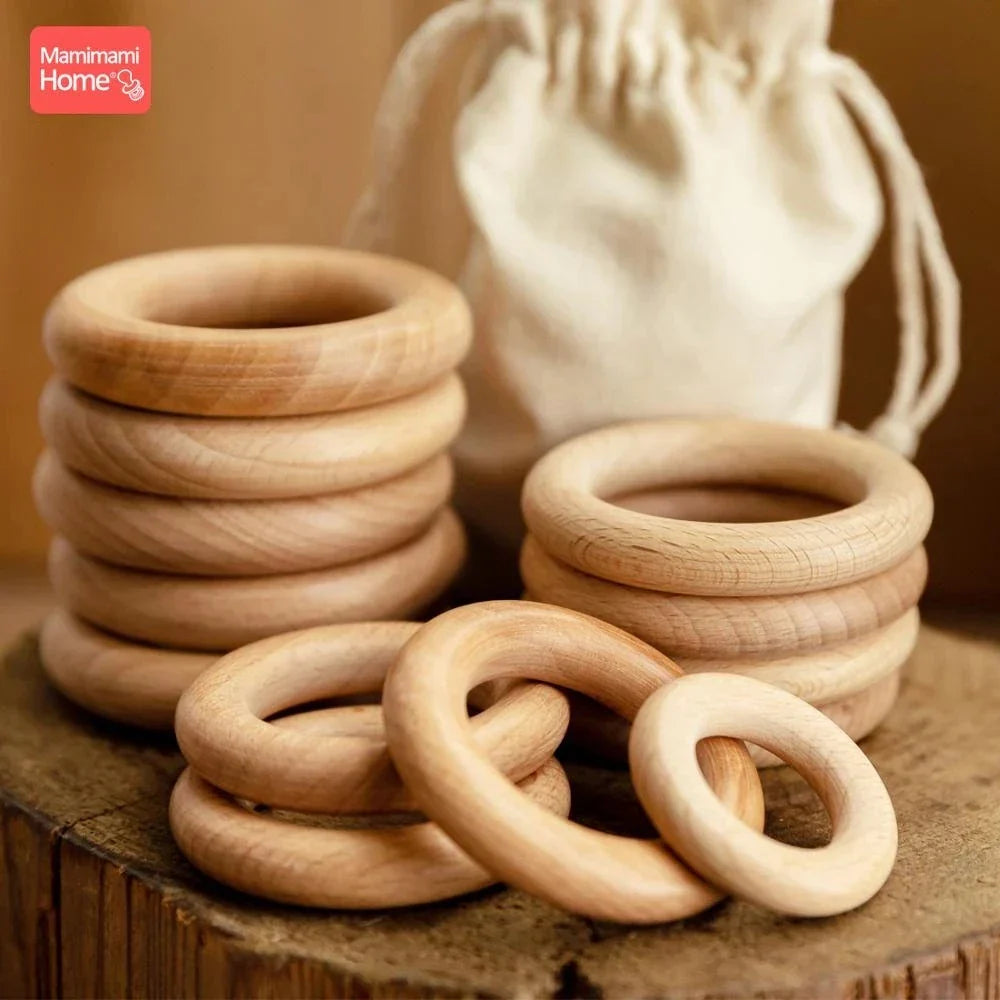 Mamihome 50pc 40mm-70mm Beech Wooden Rings Baby Teether