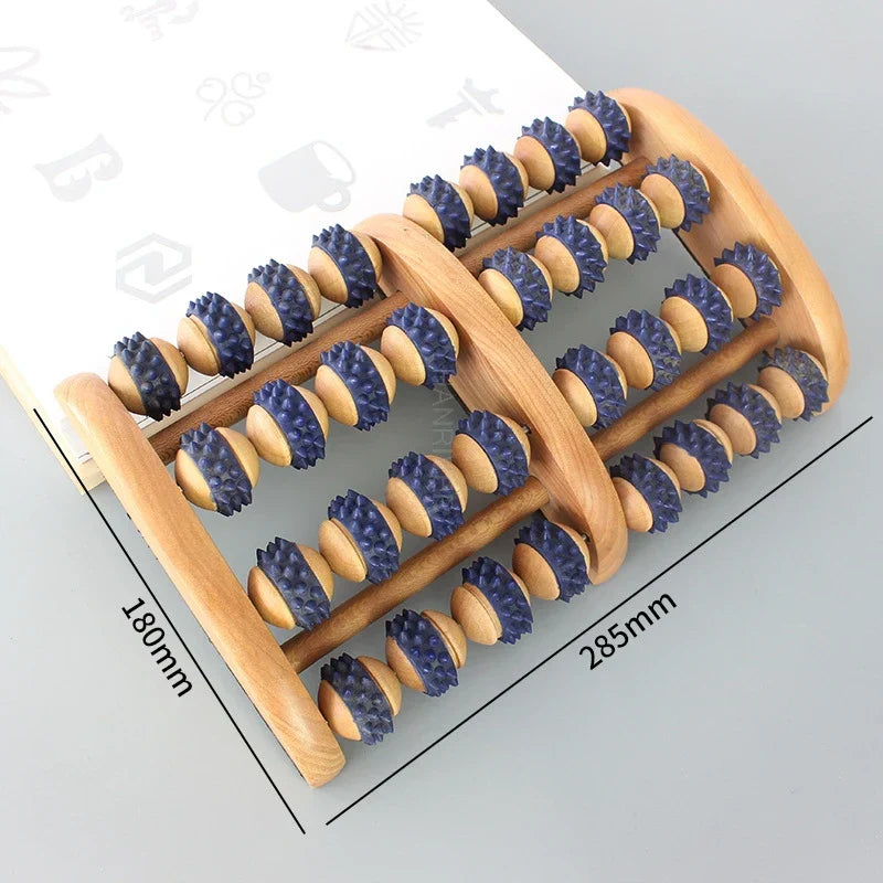 Wooden Foot Massage Roller Big Five-row Wooden Foot