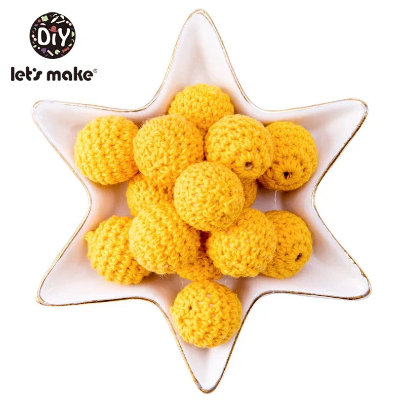 Let's Make 100Pcs Crochet Beaded Wood Teether 16mm