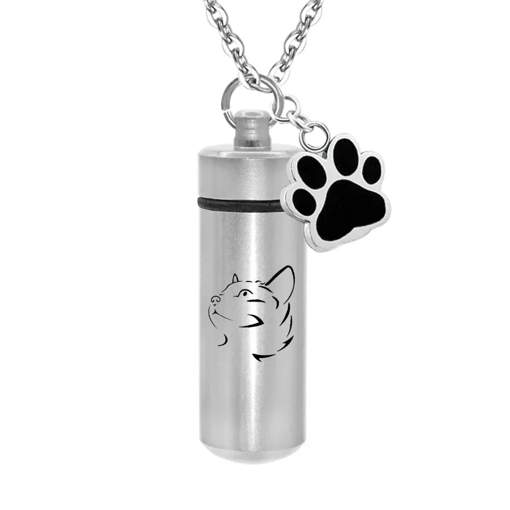 Lovely Pet Paw Cylinder Cremation Pendant Jewelry Ashes