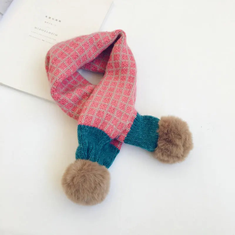 New Winter Children Plaid Knitted Scarves Korean Style