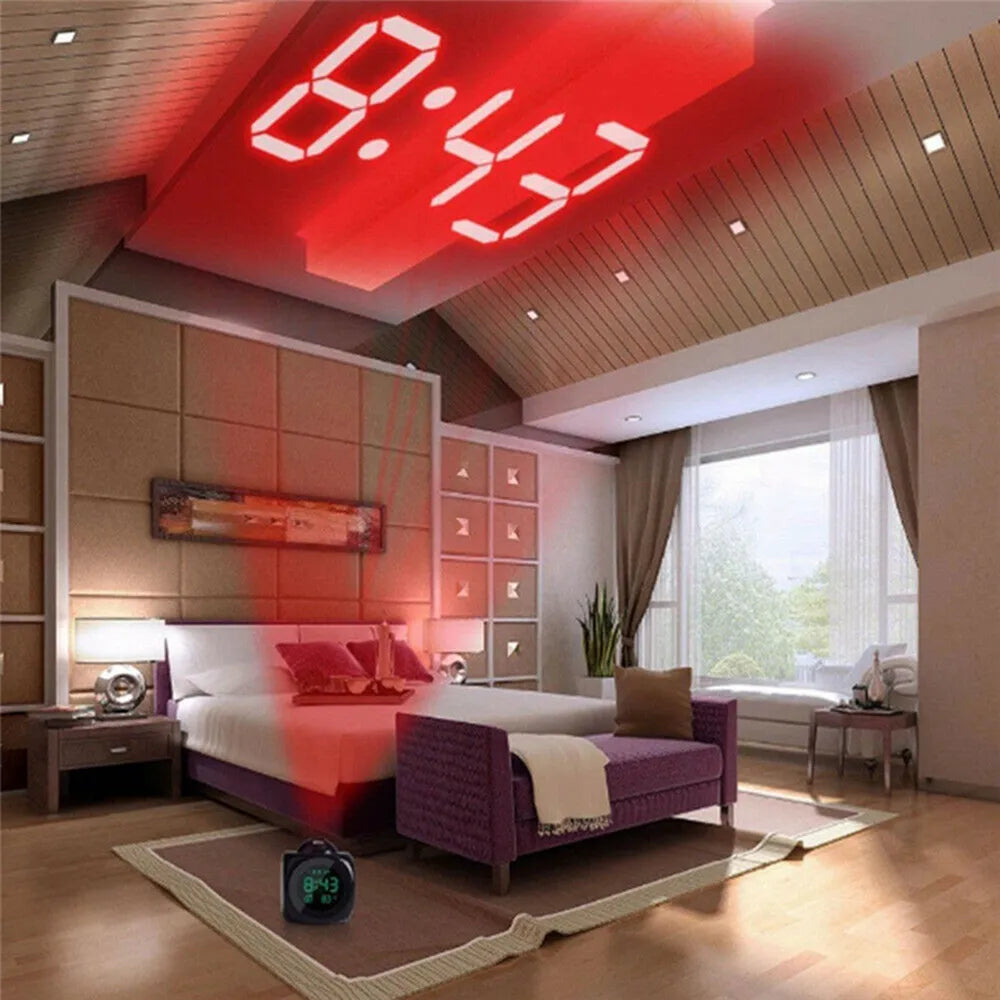 Digital Alarm Clock LCD Creative Projector Weather Temperature