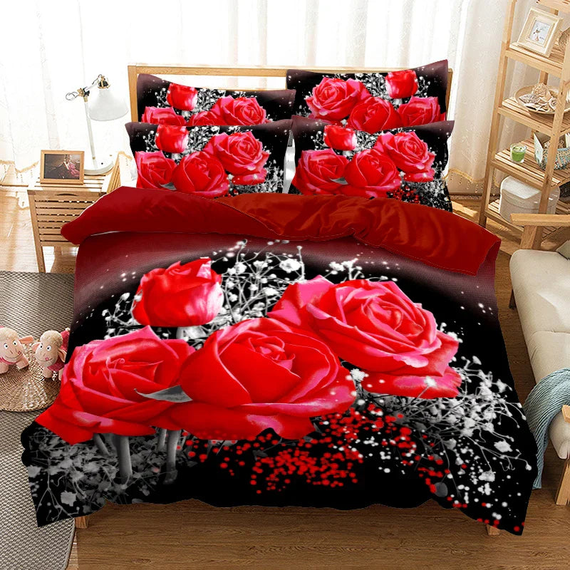 Red Rose Bedding Set Quilt Duvet Cover Comforter