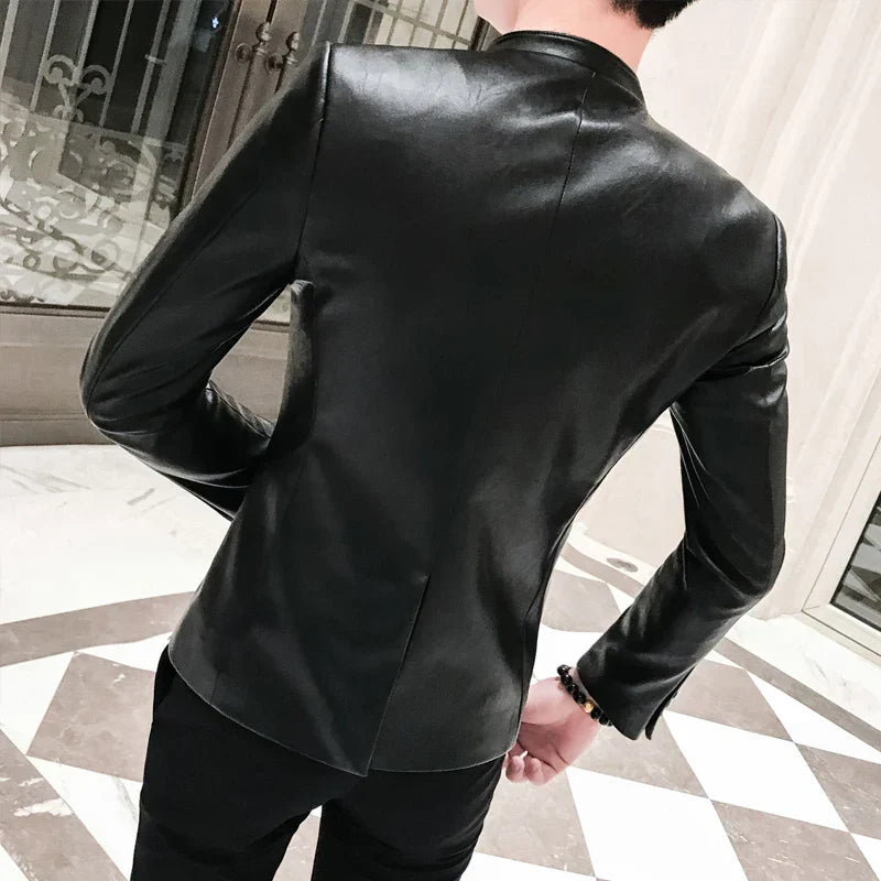 Men Suit Black Slim Fit Blazer Hombre PU