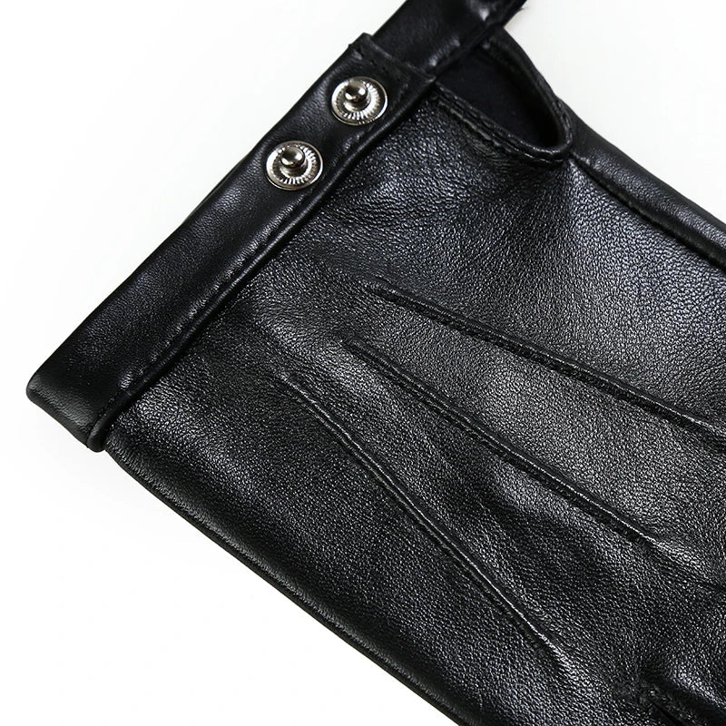 Men Women Genuine Leather Gloves Lovers Fingerless Mittens