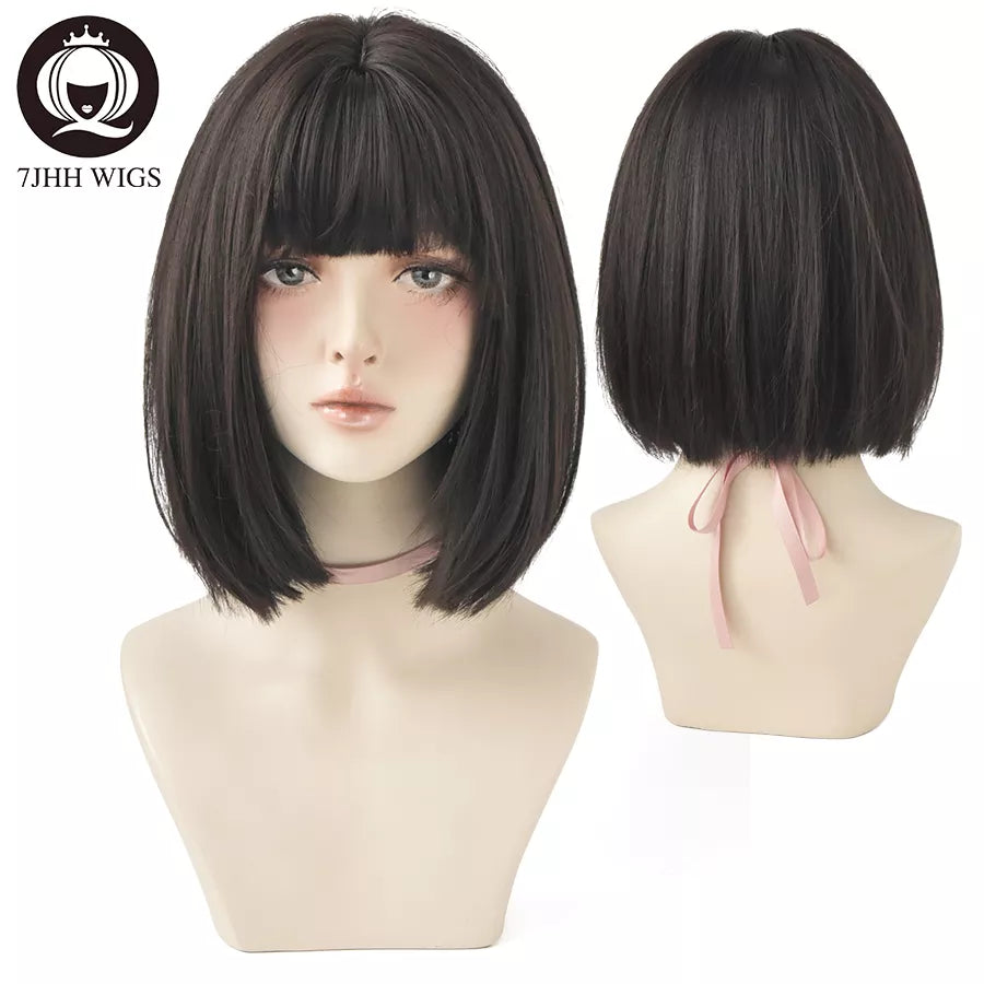 7JHH WIGS Black Short Bob Wig for Girl
