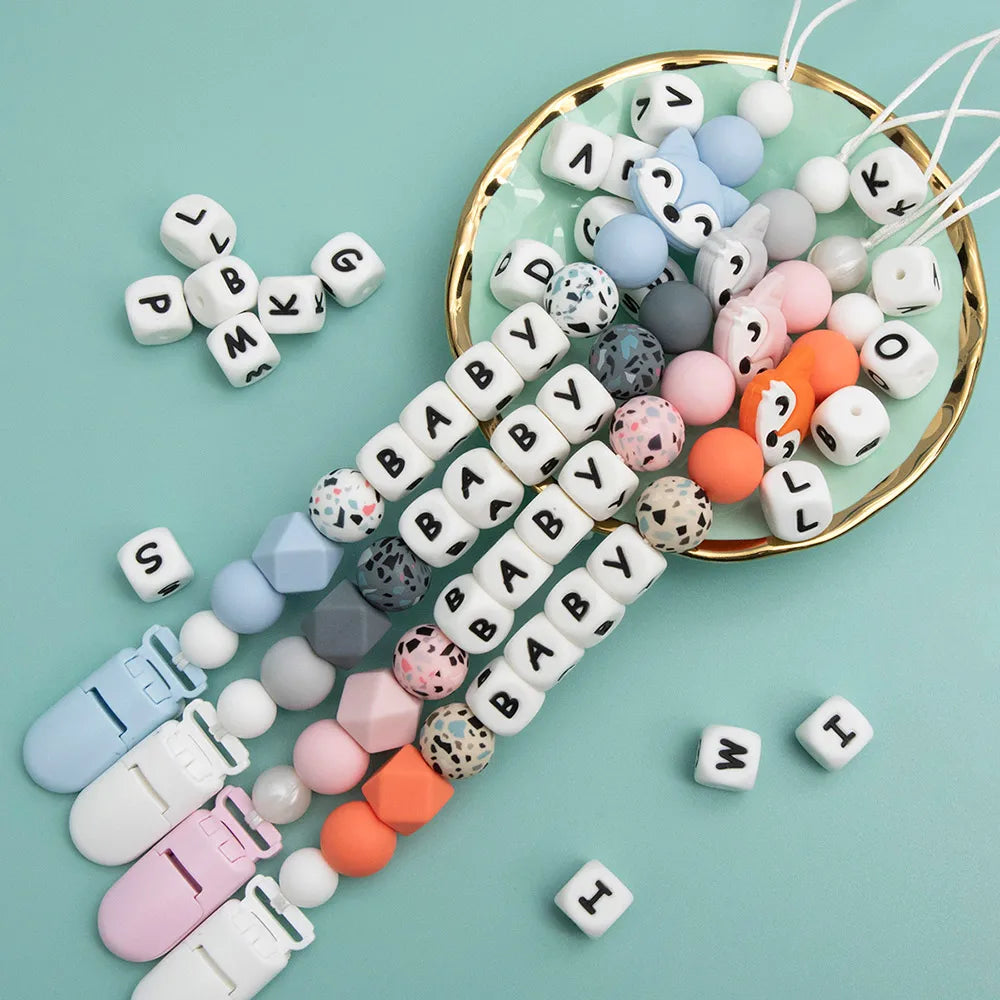 TYRY.HU 50-500Pcs 12mm Silicone Letter Beads BPA-Free Colorful