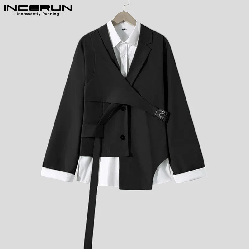 INCERUN Fashion Men Blazer Streetwear Lapel 2023 Long
