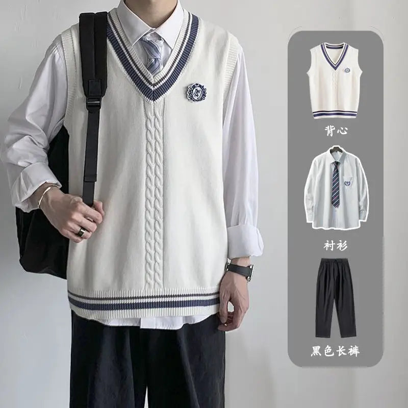 Autumn And Winter College Style Vneck Knitted Sweater