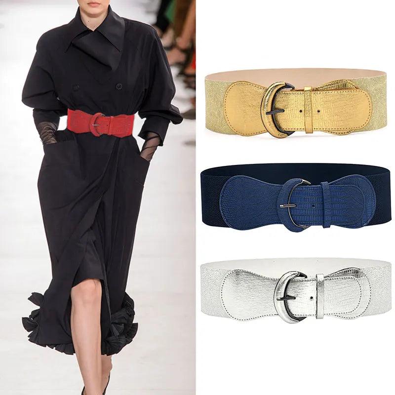 Fashion Silver Blue Gold Women Wide Elastic Waist
