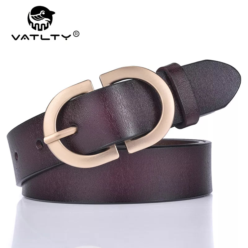 VATLTY Official Authentic Woman Leather Belt Golden Alloy