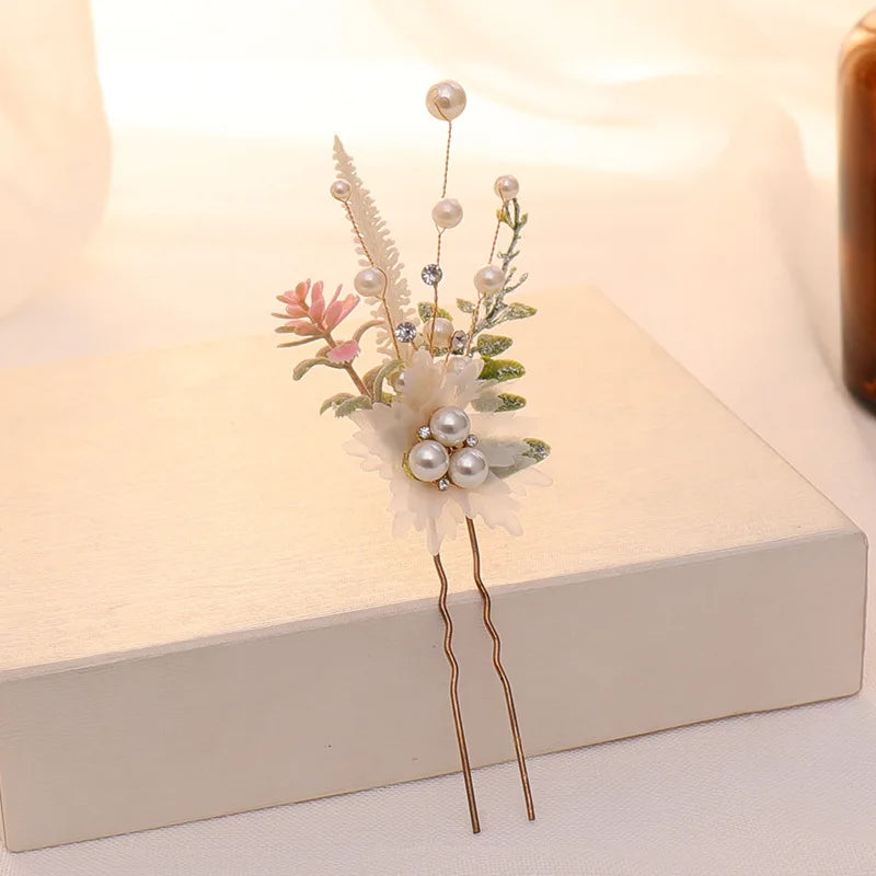 3PCS Flower Hairpin Bride Headdress For Women Pearl