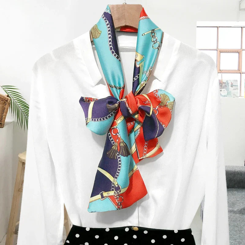 Choice Long Small Women Silk Scarf Tie Decorated