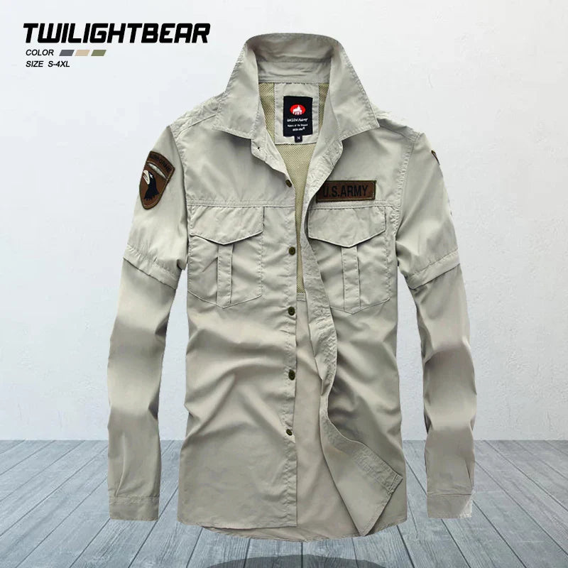 Quick Drying Men's Casual Shirt Detachable Sleeves Oversized