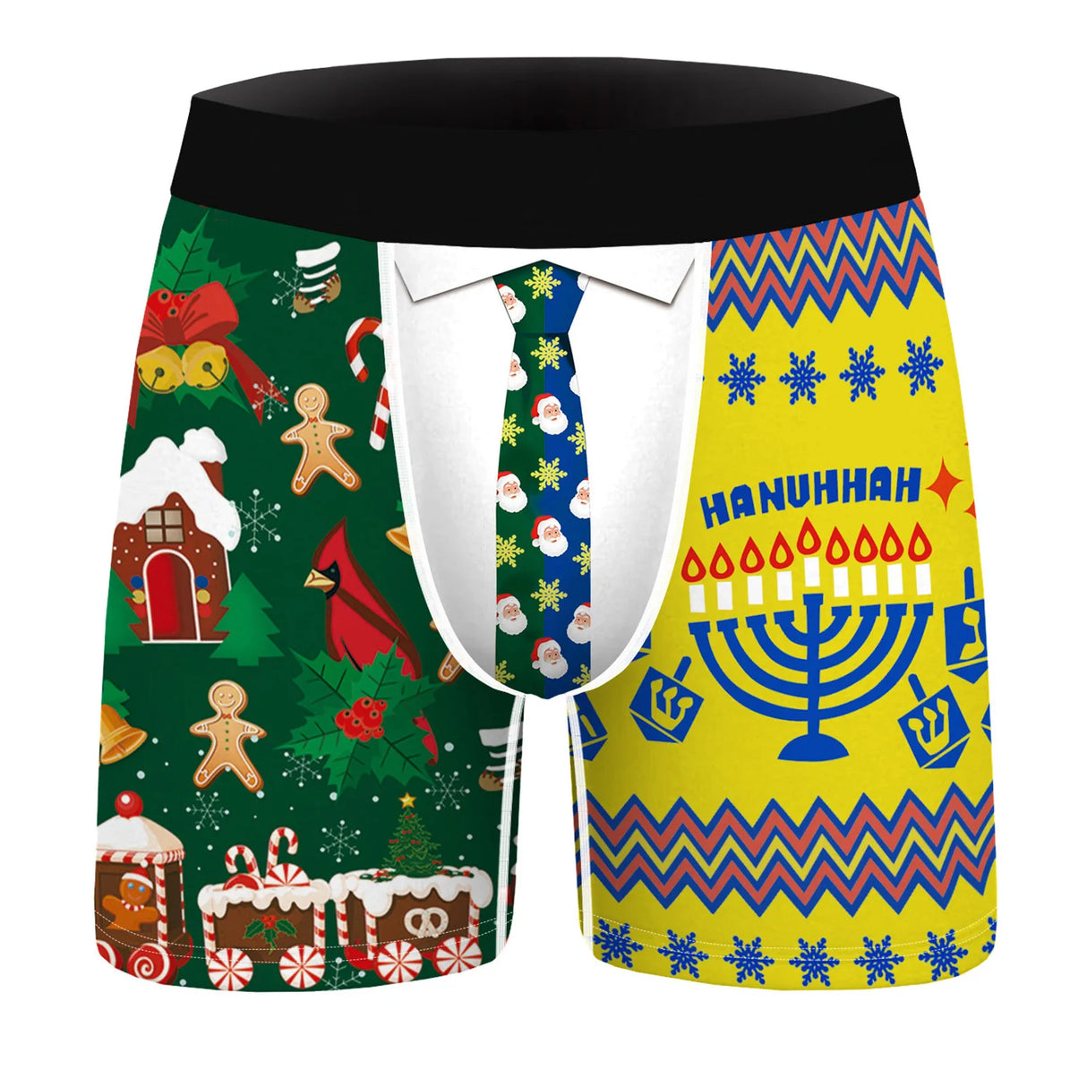 Mens Christmas Printed Shorts Underwear Mid Waist Elastic