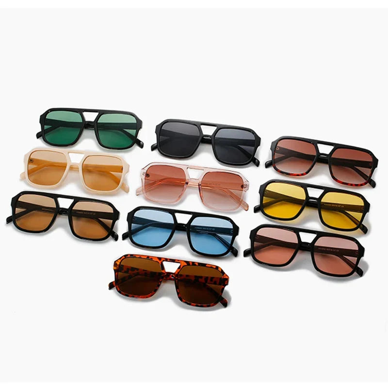 Trendy Pilot Sunglasses Women Vintage Oversized Double Bridge