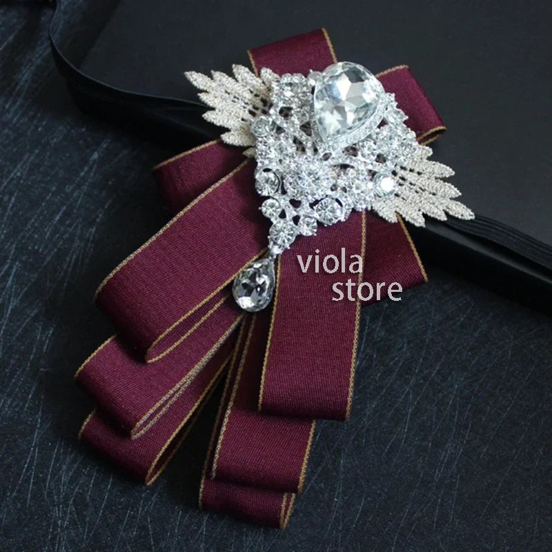 Elegant Gorgeous Diamond Ribbon Bowtie Men Wedding Suit