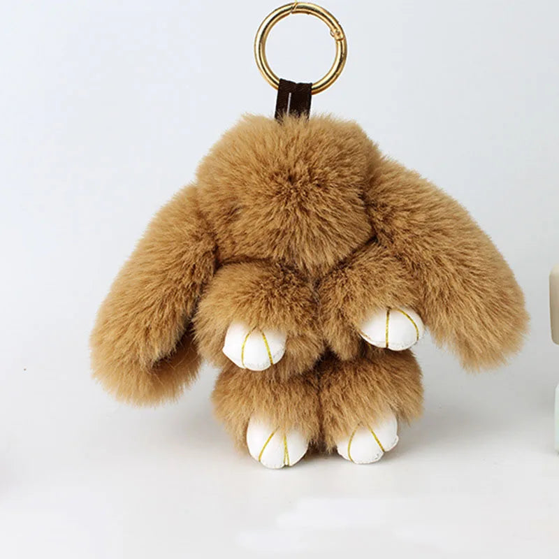 Cute Plush Bunny Keychain Women Fur Pom Pom