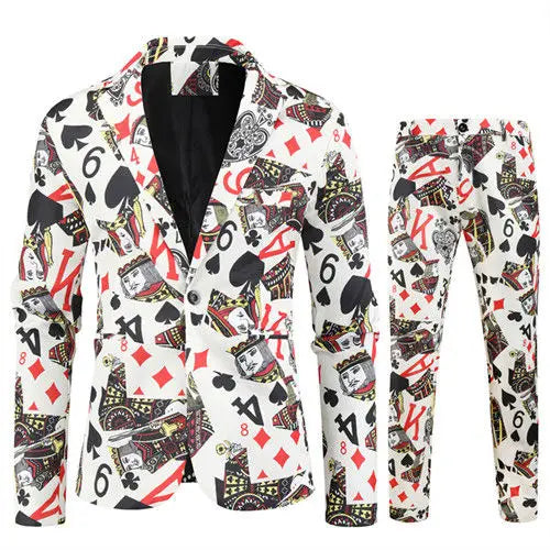 Red Printed Two-piece Men's Christmas Suit Jacket