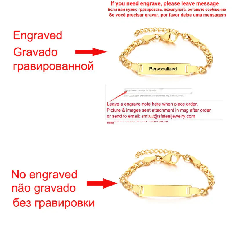 Personalize Baby Name Bracelet Figaro Chain Smooth Bangle